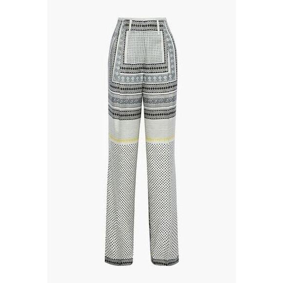 ETRO Women 42/US 6 Silk Wide Leg High Rise Aztec Ivory Gray Bandana NWT $1990 - Picture 1 of 12